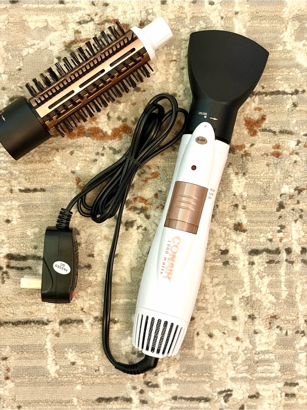 Conair White & Rose Gold Hot Air Brush - Multi-Style Hair Styler Like new.
